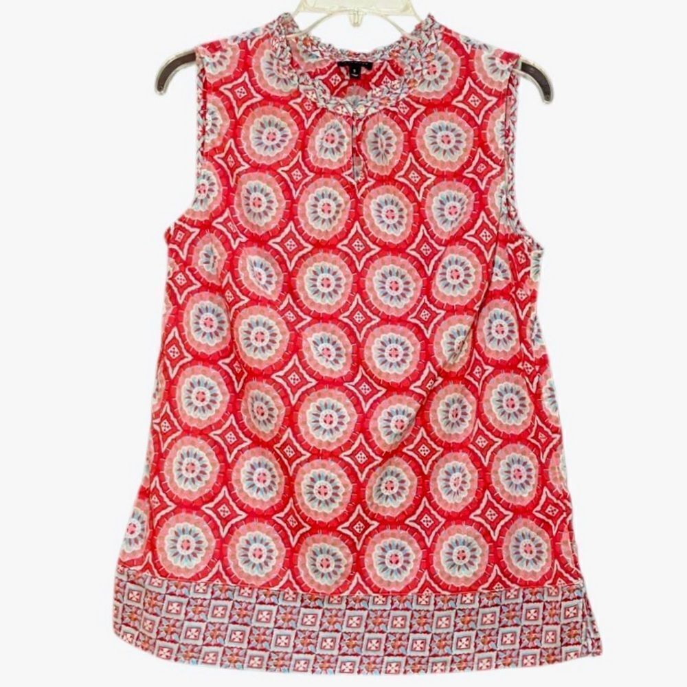 Talbots Medallion Print Sleeveless Top in Pale Red/Blue Women’s S